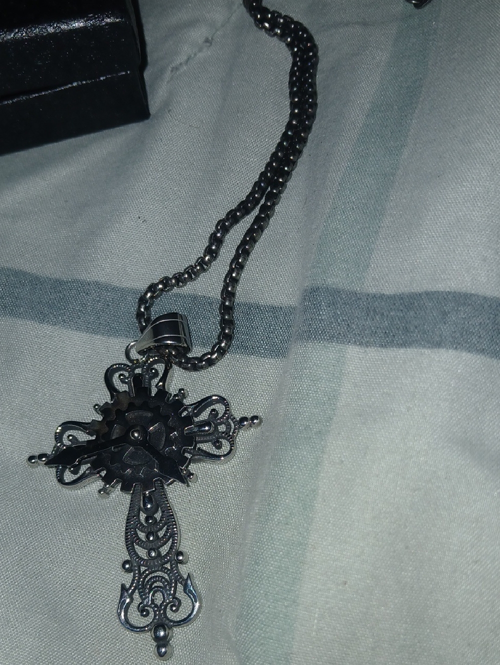 Hzman Black Ornate Cross Pendant Necklace